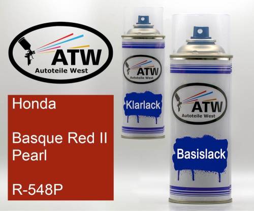 Honda, Basque Red II Pearl, R-548P: 400ml Sprühdose + 400ml Klarlack - Set, von ATW Autoteile West.